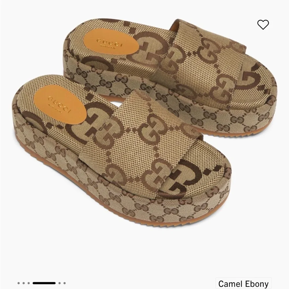 Gucci Beige Canvas GG Platform Slide Sandals - Picture 4 of 4